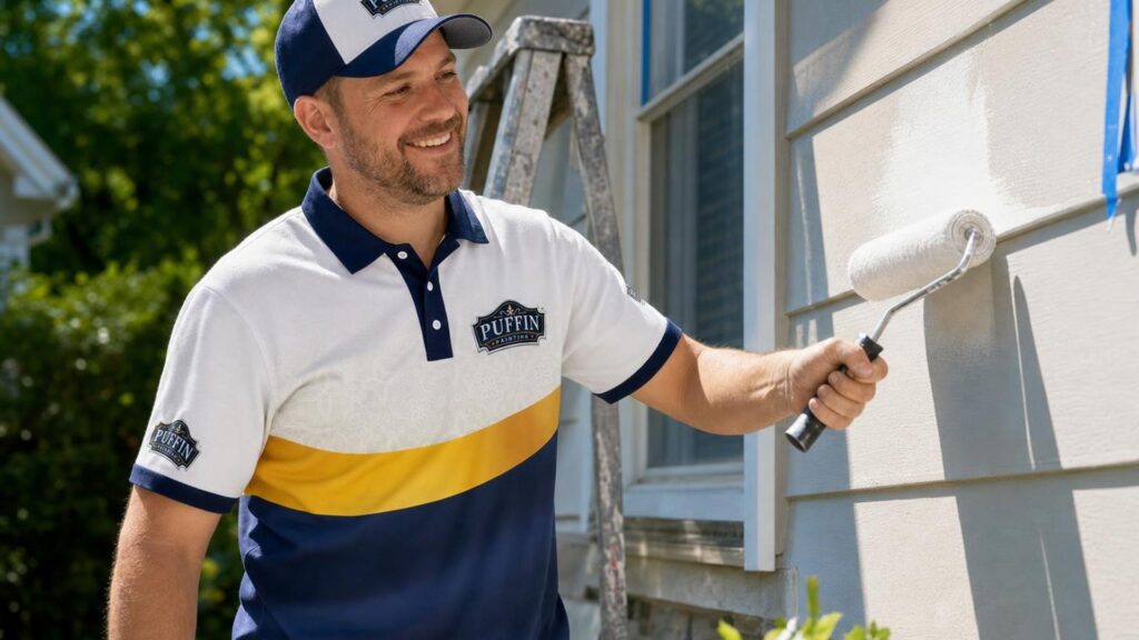 Exterior house painting project photo by Puffin Painting.